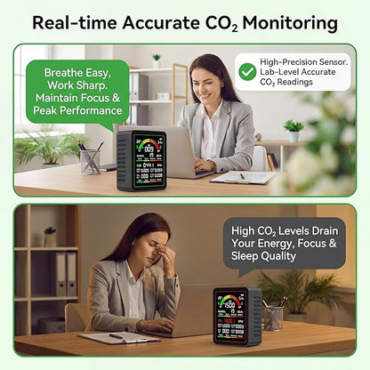 10 in 1 Indoor Air Quality Monitor, Portable Smart Air Quality Tester for CO2, CO, TVOC, HCHO, Temp, Hum, AQI, PM0.3-1, NVH, Formaldehyde Detector for Home, Car, Plants, Hotel, Pets