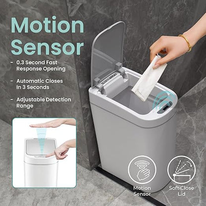 Ninestars Automatic Motion Sensor Bathroom Trash Can, 1.8 Gallon Smart Opening Garbage Bin for Bathroom, Bedroom, Kitchen, Office 2 Pack