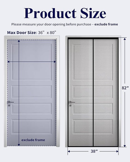 Kitsure Magnetic Screen Door - 38.0 x 82.0 in Retractable Screen Door Mesh for Front Door or Sliding Door, Pet & Kid Friendly, Hands-Free Closure Keeps Bugs Out & Lets Breeze in, Black