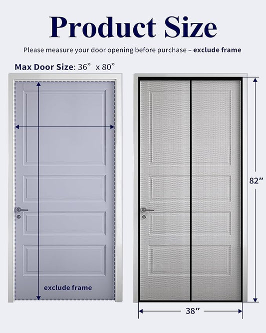 Kitsure Magnetic Screen Door - 38.0 x 82.0 in Retractable Screen Door Mesh for Front Door or Sliding Door, Pet & Kid Friendly, Hands-Free Closure Keeps Bugs Out & Lets Breeze in, Black