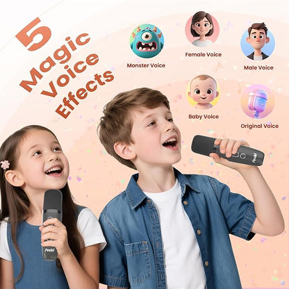 Mini Karaoke Machine for Kids Adults, 2026 TOP Birthday Gifts for Girls Boys 3,4,5,6,7,8+Year Old Toddler Toys, Portable Bluetooth Speaker with 2 Wireless Karaoke Microphones Player (Grey)