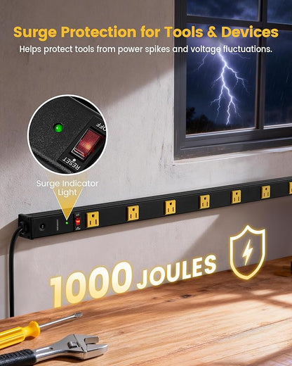 SURAIELEC 10 Outlet Long Power Strip, 1000 Joules Surge Protector