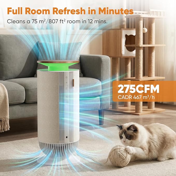Petbobi Pet Air Purifier for Home Pets, Dual Filtration with H13 HEPA + H11, Large Room Air Purifier for Airborne Pet Hair, Dander and Odor, WiFi App, PM2.5 Monitor, 275 CFM CADR, Mother's Day