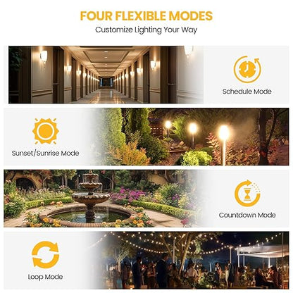 WiFi Smart Socket Timer for Low Voltage Landscape Lighting, App & Voice Control with Alexa/Google, 4 Smart Modes, 2.4GHz Wi-Fi, Easy to Install