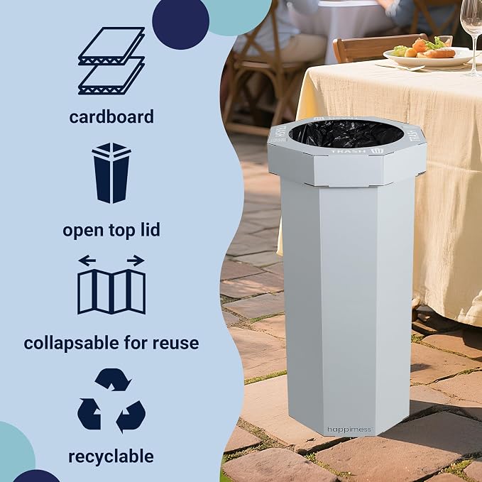 happimess Fleur 25 Gal Trash Can Bin, Fog Gray, Set of 2