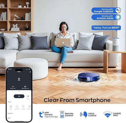 MANVN Robot Vacuum and Mop Combo for Pet Hair, Robotic Vacuum for Hard Floors and Carpets, 2.87'' Ultra-Slim, with 3D Obstacle Avoidance, Wi-Fi/App/Voice Controlled, Self-Charging
