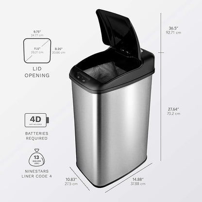 NINESTARS DZT-50-6 The Original Automatic Motion Sensor Trash Can, 13.2 Gal. / 50 L., Stainless Steel