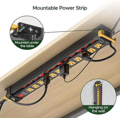 12 Outlet Long Heavy Duty Metal Surge Protector Power Strip