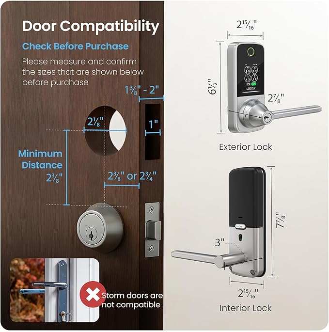 Lockly Secure Pro Smart Lock with Built-in Wi-Fi, Fingerprint Door Lock, Keyless Entry Digital Door Lock with PIN Genie Keypad (Satin Nickle)