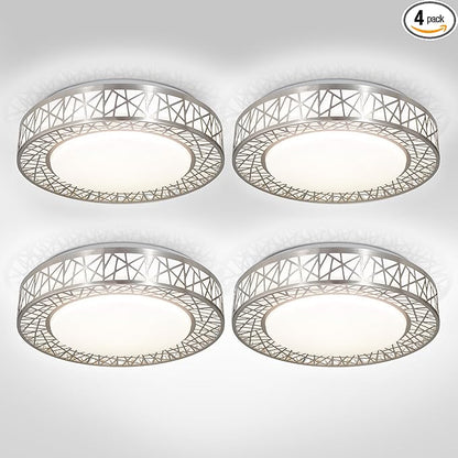 ASD 16 Inch LED Flush Mount Ceiling Light Fixture for Bedroom, 28W 1752LM 5CCT 2700K-5000K, Dimmable Lights, Dining, Living Room, Kitchen Lamps, Modern Home Lighting Fixtures, Nickel, ETL, 4 Pack