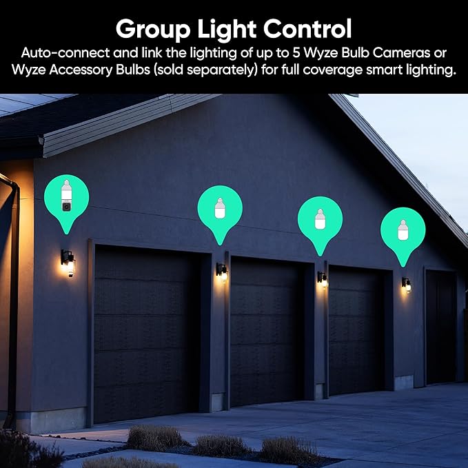WYZE Bulb Cam - 2K HD Smart Light Bulb Security Camera with Color Night Vision, 800-Lumen Dimmable LED, 160° Wide View, Motion Detection & Siren, E26 Socket, Alexa/Google/IFTTT