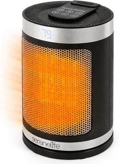 SereneLife Smart Space Heater – 1500W Indoor Electric Heater with Thermostat, Remote Control, 12-Hour Timer, Wi-Fi Enabled PTC Ceramic Heating for Home and Office, Black (5.9" x 5.9" x 9.5")