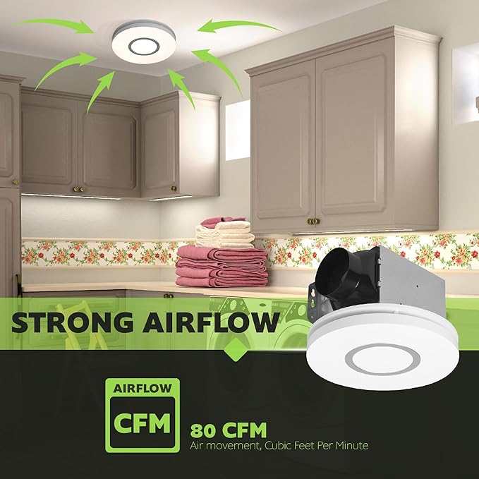 Homewerks 7141-80-RGB Bathroom Fan with Light LED Color Changing and Dimmable, SmartVent Humidity Sensing Ventilation Fan with Remote, 80 CFM 1.0 Sones