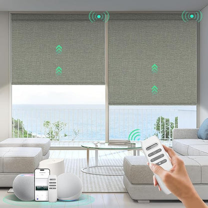 HeyBlinds Motorized Blinds with Remote, 100% Blackout Smart Blinds, Automatic Shades for Windows Compatible with Alexa Google and Homekit, Custom Size(Sunbeam-Olive Green BO)