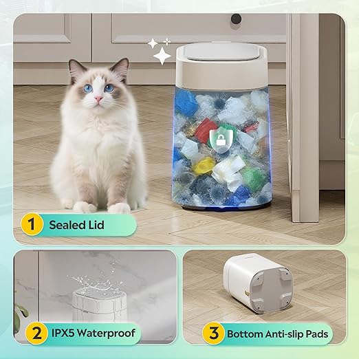 WLIVE 3.2 Gallon / 12 Liter Automatic Bathroom Trash Can, Motion Sensor Bathroom Trash Can with Bag Fixing Ring, Quiet Small Waste Basket for Kitchen, Office, Bedroom, Living Room, White