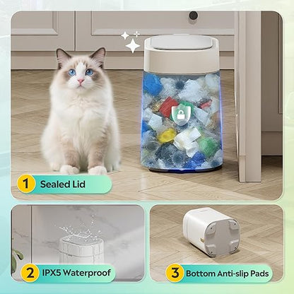 WLIVE 3.2 Gallon / 12 Liter Automatic Bathroom Trash Can, Motion Sensor Bathroom Trash Can with Bag Fixing Ring, Quiet Small Waste Basket for Kitchen, Office, Bedroom, Living Room, White