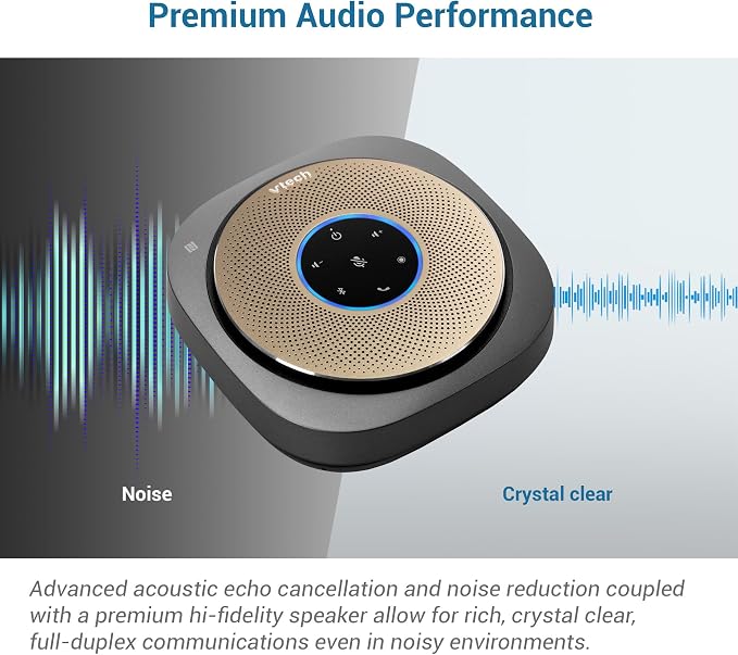 VTech VCS601-2 Bluetooth Conference Speakerphone - 360° Premium Voice Pickup with 6 Microphones, Smart NFC Connect, 24H Call Time with HD Audio, Reverse Charging USB C, Voice Assistant, Home Office