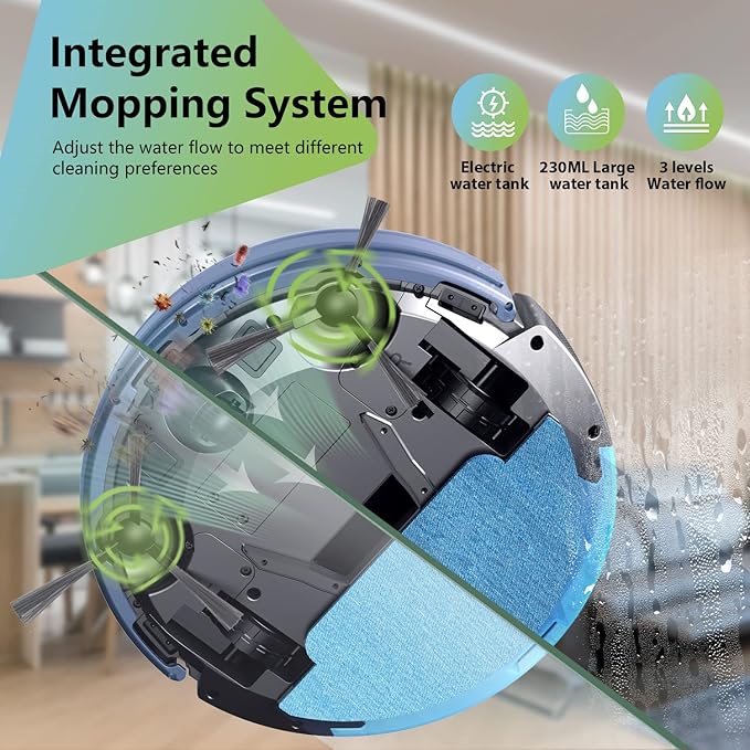 Robot Vacuum and Mop Combo, 3 in 1 Mopping Robotic Vacuum with Schedule, App/Bluetooth/Alexa, 1600Pa Max Suction, Self-Charging Robot Vacuum Cleaner, Slim, Ideal for Hard Floor, Pet Hair, Carpet