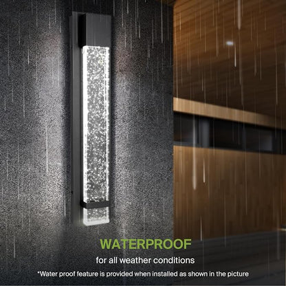 ASD LED 24" Bubble Glass Wall Light Fixture, Outdoor & Indoor Seeded Sconce | 3CCT, Waterproof, Dimmable, ETL Listed | 20W 600LM 3000-5000K 100-277V | Exterior Lantern, Porch Lighting | Black