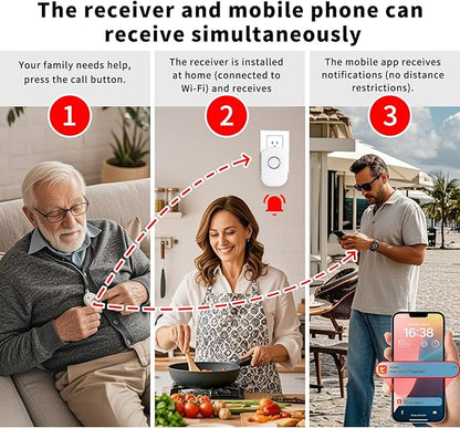 WiFi Wireless Caregiver Pager Call Button for Elderly at Home, App Control Medical Alert System for Seniors Patients Disabled Monitoring, Home Nursing Care Facility Use (Only Supports 2.4GHz WiFi)