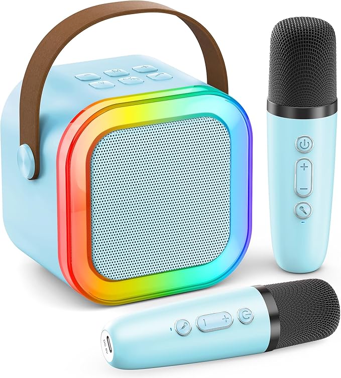 Mini Karaoke Machine for Kids Adults, 2026 TOP Birthday Gifts for Girls Boys 3,4,5,6,7,8+Year Old Toddler Toys, Portable Bluetooth Speaker with 2 Wireless Karaoke Microphones Player (Blue)