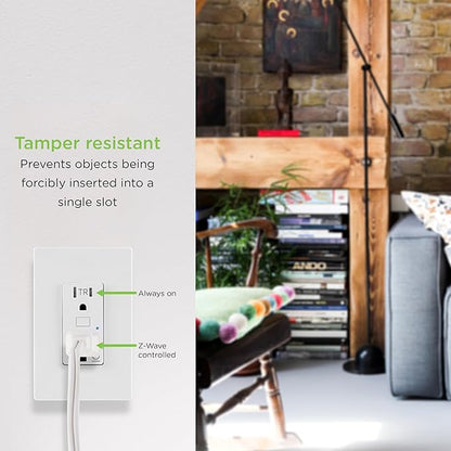 Enbrighten Z-Wave Plus in-Wall Smart Tamper-Reistant Outlet, Works with Alexa, Google Assistant, 1 Z-Wave Outlet & 1 Always on Outlet, Hub Required, White, Smart Outlet, Lamps, Small Appliances, 14315