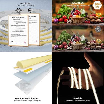 PAUTIX COB LED Strip Lights Addressable 2700K-6500K Chasing White Light CCT Smart IC Tunable Tape Lights 32.8ft Super Bright Dimmable,Alexa Voice Control,for Under Cabinet Bedroom Kitchen DIY Lighting