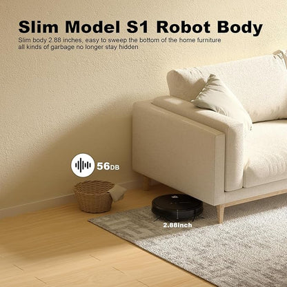 TECBOT S1 Robot Vacuum Cleaner Slim 120Mins Runtime 2-in-1 Robot Sweeping or Mopping Self-Charging WiFi&App&Remote Control Robotic Vacuum Cleaner for Home Pet Hair Hard Floors,Black