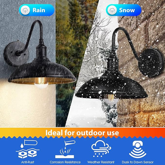 Dusk to Dawn Exterior Farmhouse Lighting Barn Light Fixture for House with Anti-ponding Bottom, Outdoor Barn Light Gooseneck Lighting for Garage Patio Porch (9.4" Diameter, 1 PC)