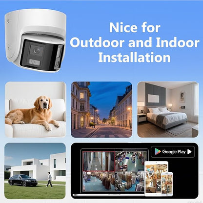 Acusense 8MP Dual Lens PoE IP Camera Outdoor Work with Ⲏіkconnect/ iVMS4200/ Guarding Vision, 180 Degree Panoramic Wide Angle, Smart IR & White Light Night Vision, Metal Casing IP Ethernet Cameras