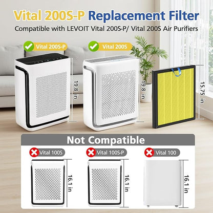Vital 200S Pet Care Replacement Filter Compatible with LEVOIT Vital 200S and Vital 200S-P Air Purifi-ers, 3-IN-1 HEPA Filter and Activated Carbon Filter, for Vital 200S-RF, LRF-V201-WUS, Yellow