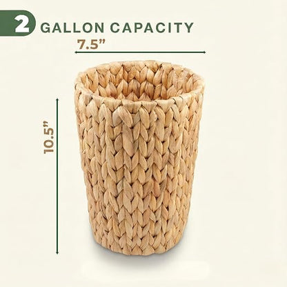 84ECO 2-Pack Wicker Trash Cans - Rattan Trash Can - Wicker Waste Basket for Bathroom, Bedroom - Woven Waste Basket (Natural, 2 Gallon)