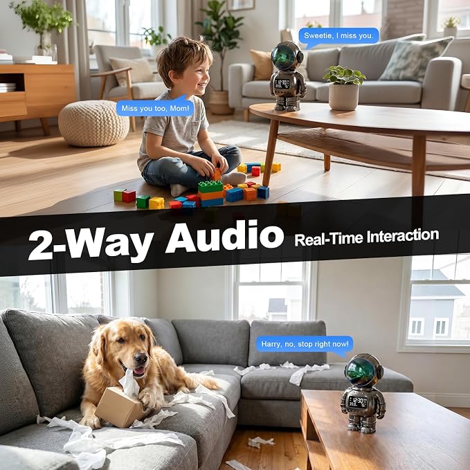 2K Clock Indoor Camera, 2.4G/5G WiFi Cameras for Home Security with Temperature & Humidity Display, 2-Way Audio, AI Motion Detection, Color Night Vision, Baby Monitor & Pet Camera (Gray)