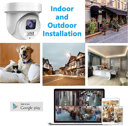 Real HD 4K 8MP Mini PTZ Dome PoE IP Camera Outdoor Pan 350° Tilt 90° 5X Optical Zoom, 130Ft Full Color Night Vision, H.265, IP67, NDAA Compliant