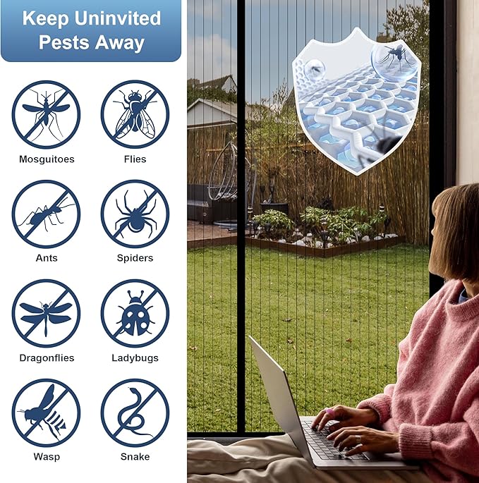 METAONLY Magnetic Screen Door Mesh Fits 36" x 96" Door - Curtain Size 38" x 98", Works for Patio, Sliding Door, Keeps Bug Mosquito Out, Fresh Air Flow, Black