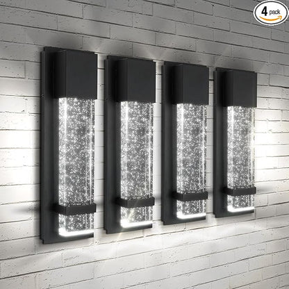 ASD LED 13" Bubble Glass Wall Light Fixture, Outdoor & Indoor Seeded Sconce | 3CCT, Waterproof, Dimmable, ETL Listed | 12W 500LM 3000-5000K 120V | Exterior Lantern, Porch Lighting | Black, 4 Pack