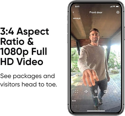 WYZE Video Doorbell with Chime (Horizontal Wedge Included), 1080p HD Video, 3:4 Aspect Ratio: 3:4 Head-to-Toe View, 2-Way Audio, Night Vision, Hardwired, Works with Alexa & Google Assistant