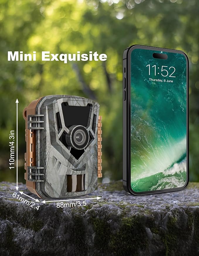 KJK Mini Trail Camera, 36MP 2.7K Game Camera with Night Vision 0.1s Trigger Time Motion Activated 130°Wide-Angle, Waterproof Trail Cam with 2.0” HD TFT Screen, Hunting Camera for Wildlife Monitoring