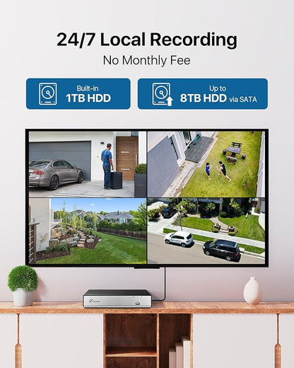 Loocam Security Camera System Outdoor with AI Human/Vehicle Detection, 2MP HD 1920TVL Wired CCTV Surveillance Camera System, H.265+ 8CH DVR & 1TB Hard Drive, Smart Playback, Remote Access, Email Alert