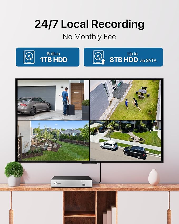 Loocam Home Security Camera System, 1080p H.265+ DVR with 1TB HDD, AI Human Vehicle Detection Wired Surveillance Camera, Security Camera for Home Indoor Outdoor, CCTV Camera APP Remote