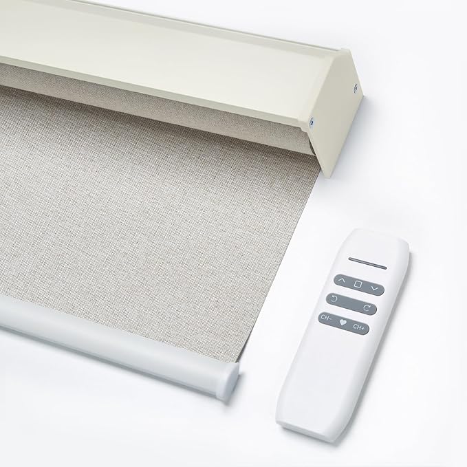 Motorized Blinds with Remote, Custom Automatic Electric Blackout Smart Blinds for Windows, Motorized Window Roller Shades Compatible with Alexa Google for Home Office, Fabric Beige