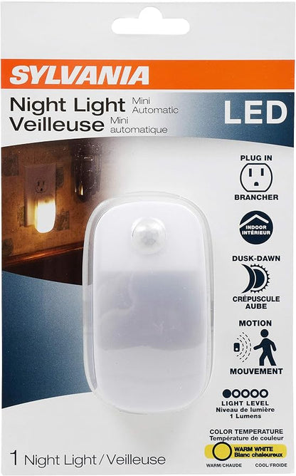 LEDVANCE Sylvania LED Mini Automatic Plug-in Night Light with Sensor, Motion Activated, Dusk to Dawn, Warm White, Plug-in Type - 4 Pack (64988)