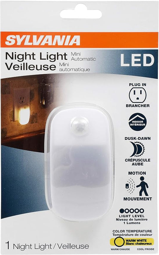 LEDVANCE Sylvania LED Mini Automatic Plug-in Night Light with Sensor, Motion Activated, Dusk to Dawn, Warm White, Plug-in Type - 4 Pack (64988)