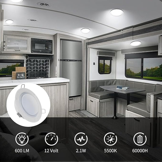 RVZONE 4.5 Inch RV Boat Recessed LED Ceiling Light 12 Volt LED RV Puck Light Cool White, 12V RV Interior Lighting Downlight for Under Cabinet Camper Van Truck Boat Yacht