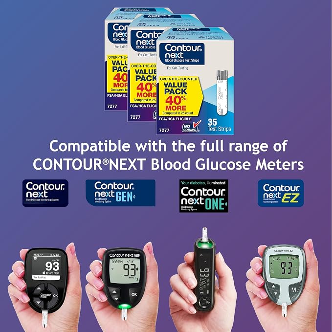 Ascensia Contour Next Blood Glucose Diabetes Test Strips 105 Count (3x35ct) | For Diabetes, Accurate, No Coding, Second-Chance Sampling, Compatible With All Contour Next Meters, Easy Blood Sugar Testing