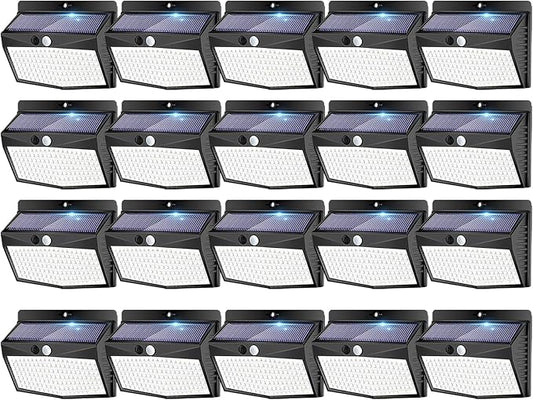 Peasur 20 Packs Solar Outdoor Lights Motion Sensor Solar Security Light Waterproof with 3 Lighting Modes Solar Powered Wall Lights Outside for Garden Fence Yard