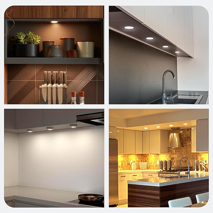 LEDMyplace 3x3.5Watt Slim LED Puck Light with Hand Wave Sensor, 600 Lumens, Dimmable, CCT Changeable 2700K/3300K/4000K for Kitchen, Desk, Counter, Closet, Pack of 4