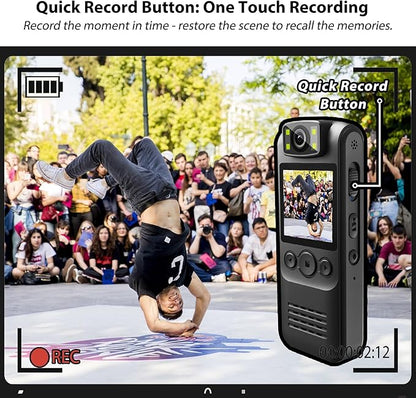 4K 128GB Body Camera, Audio and Video Recording, with Magnetic Back Clip&Bike Mount, 180°Rotating Lens, Wearable Portable Bodycam for Outdoor/Sports/Security/Police