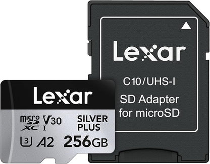 Lexar 256GB Professional Silver Plus Micro SD Card, UHS-I, C10, U3, V30, Full HD & 4K, Up to 205/150 MB/s microSDXC Memory Card, for Videographers, Gamers (LMSSIPL256G-BNANU)
