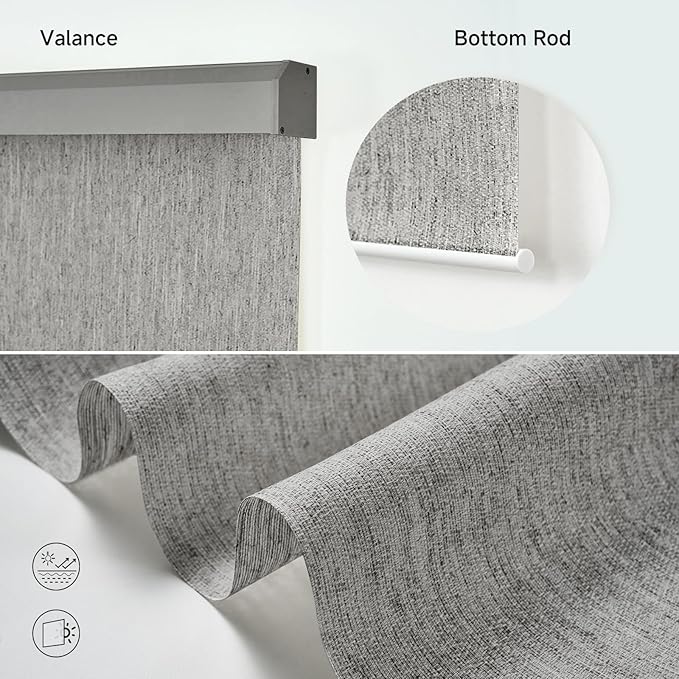 Motorized Light Filtering Roller Shades with Remote Control, Electric Smart Shades Compatible with Alexa and Google, Rechargeable, Customizable Size (Flax Gray)